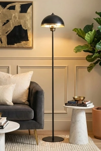 Luna Golden Tek Ayaklı Siyah Metal Modern Lambader